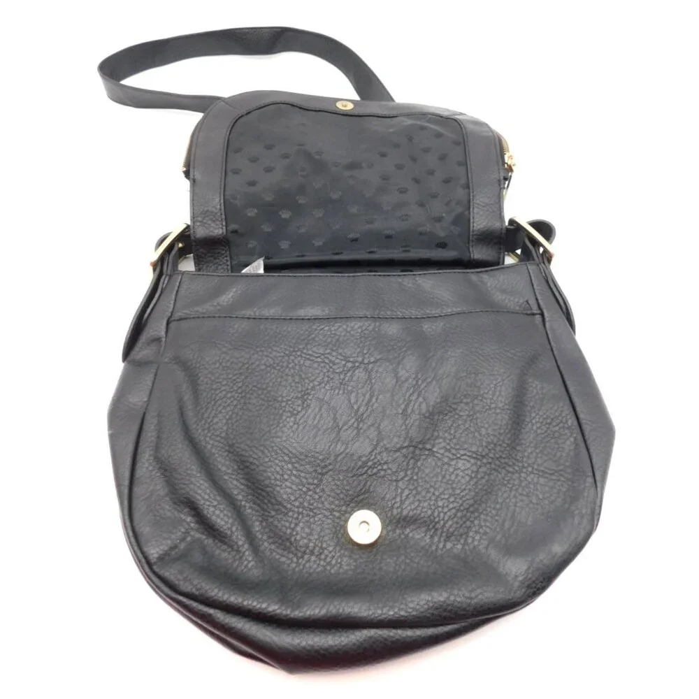 Juicy Couture Black Faux Leather Saddle Bag Shoulder Bag Purse Y2K